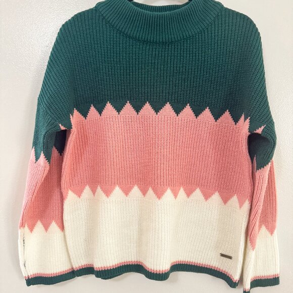 The Roadster Life Co Color Blocked Knit Sweater Green Pink Cream Women's Size L - Picture 2 of 6